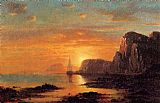 William Bradford Famous Paintings - Seascape, Cliffs at Sunset